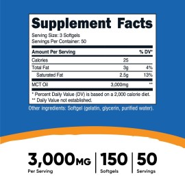 Nutricost MCT Oil Softgels 1000mg, 150 SFG (3,000mg Serv) - Great for Keto, Ketosis, and Ketogenic Diets Nutricost MCT Oil Softgels 1000mg, 150 SFG (3,000mg Serv) - Great for Keto, Ketosis, and Ketogenic Diets