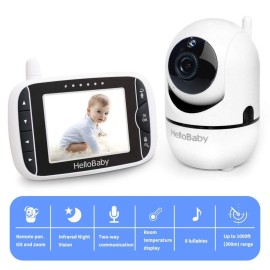HelloBaby Video Baby Monitor with Remote Camera Pan-Tilt-Zoom, 3.2\'\' Color LCD Screen, Infrared Night Vision, Temperature Display, Lullaby, Two Way Audio HelloBaby Video Baby Monitor with Remote Camera Pan-Tilt-Zoom, 3.2\'\' Color LCD Screen, Infrared Night Vision, Temperature Display, Lullaby, Two Way Audio