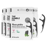 The Humble Co. Floss Picks (200 Count) - Plant Based Dental Floss Picks for Superior Oral Care, Dental Hygiene, and Gum Health, Cruelty Free Tooth Floss Picks (Charcoal, Double Thread)
