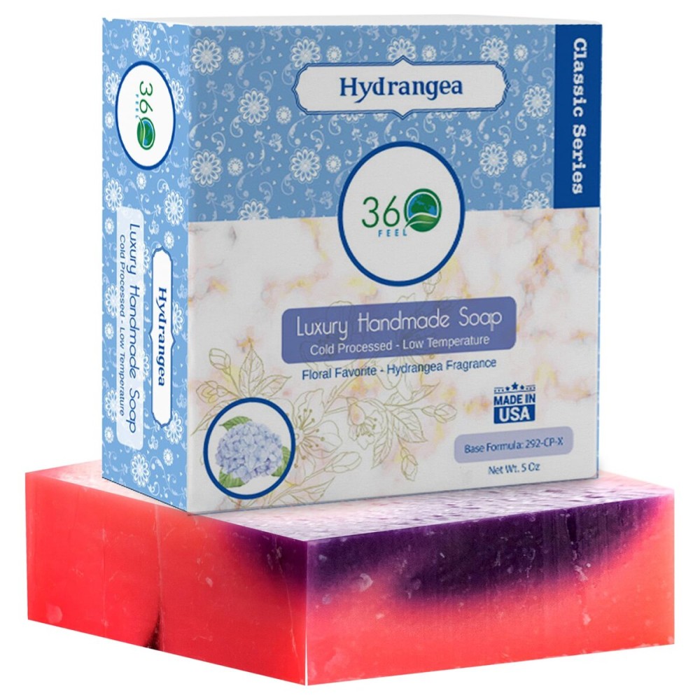 360Feel Hydrangea Soap - Made in the USA - Castile Handmade All Natural Cold Processed - Infused with Hydrangea Scent for Gentle Cleanse & Rich Moisturizing Lather (5 oz) 360Feel Hydrangea Soap - Made in the USA - Castile Handmade All Natural Cold Processed - Infused with Hydrangea Scent for Gentle Cleanse & Rich Moisturizing Lather (5 oz)