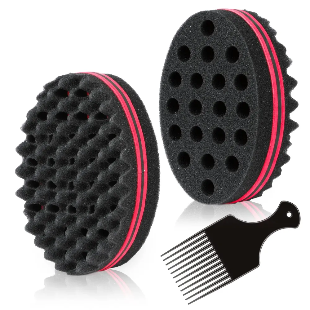 BIGEDDIE Magic Sponge Brush for Afro Curls, Twist Sponge with 6.29 Inch Free Pick Comb (2 PACK)
