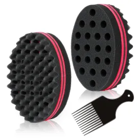 BIGEDDIE Magic Sponge Brush for Afro Curls, Twist Sponge with 6.29 Inch Free Pick Comb (2 PACK)