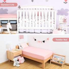 TILLYOU Fitted Crib Sheets - 100% Cotton Fitted Sheets for Standard Crib Mattress, Toddler Bed Mattress Fitted Sheets 2 Pack, Machine Washable, 28x52, Pink&Floral Flowers TILLYOU Fitted Crib Sheets - 100% Cotton Fitted Sheets for Standard Crib Mattress, Toddler Bed Mattress Fitted Sheets 2 Pack, Machine Washable, 28x52, Pink&Floral Flowers