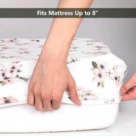 TILLYOU Fitted Crib Sheets - 100% Cotton Fitted Sheets for Standard Crib Mattress, Toddler Bed Mattress Fitted Sheets 2 Pack, Machine Washable, 28x52, Pink&Floral Flowers TILLYOU Fitted Crib Sheets - 100% Cotton Fitted Sheets for Standard Crib Mattress, Toddler Bed Mattress Fitted Sheets 2 Pack, Machine Washable, 28x52, Pink&Floral Flowers