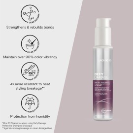 Joico Defy Damage Protective Shield | For Damaged, Color-Treated Hair | Protect Against UV & Thermal Damage | Strengthen Bonds & Preserve Hair Color | With Moringa Seed & Arginine | 3.38 Fl Oz