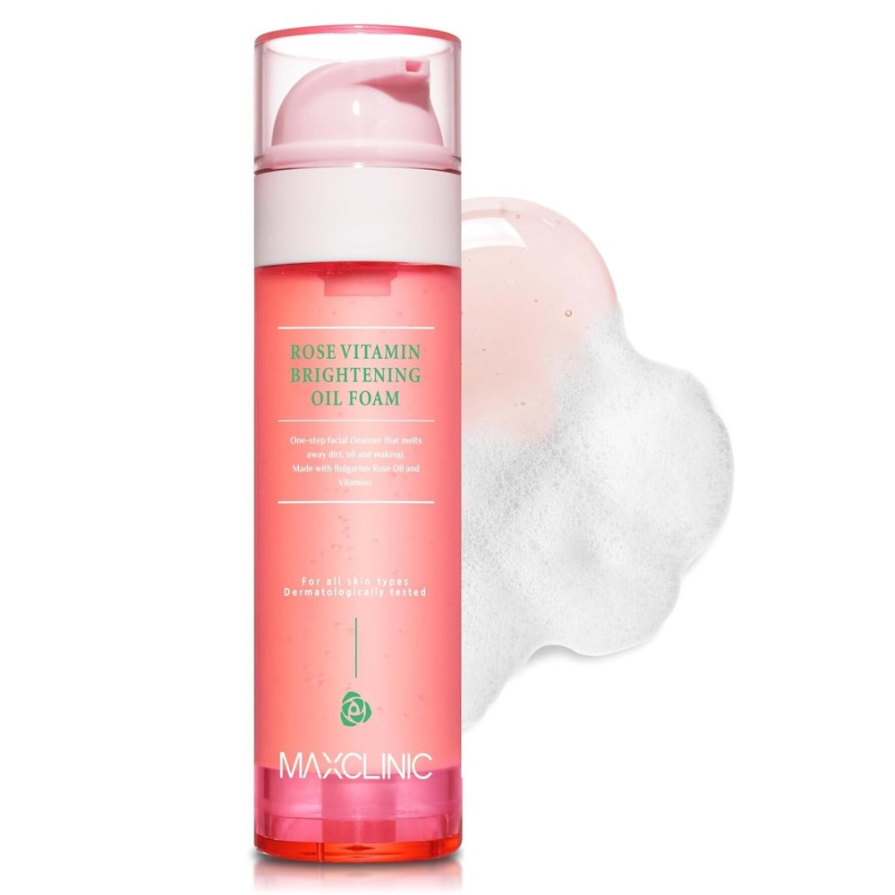 [K-Beauty] Rose Vitamin Oil to Foam - All-in-One Korean Face Wash Oil Based Foaming Facial Cleanser - Pore Minimizing & Blackhead Remover - Makeup Deep Cleansing Oil for All Skin Types (3.88 fl oz)