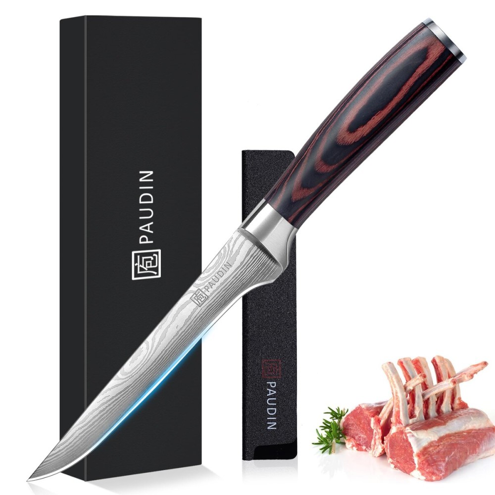 PAUDIN Boning Knife, Super Sharp German High Carbon Stainless Steel Deboning Knife, Professional for Meat, Poultry, Chicken, Pakkawood Handle with Gift Box