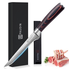 PAUDIN Boning Knife, Super Sharp German High Carbon Stainless Steel Deboning Knife, Professional for Meat, Poultry, Chicken, Pakkawood Handle with Gift Box