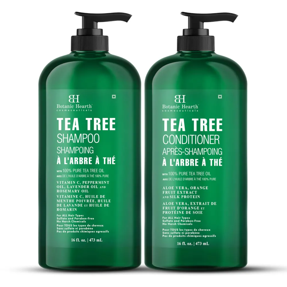 Botanic Hearth Tea Tree Shampoo and Conditioner Set - with 100% Pure Tea Tree Oil, for Itchy and Dry Scalp, Sulfate/Paraben Free - for Men and Women - 16 fl oz each