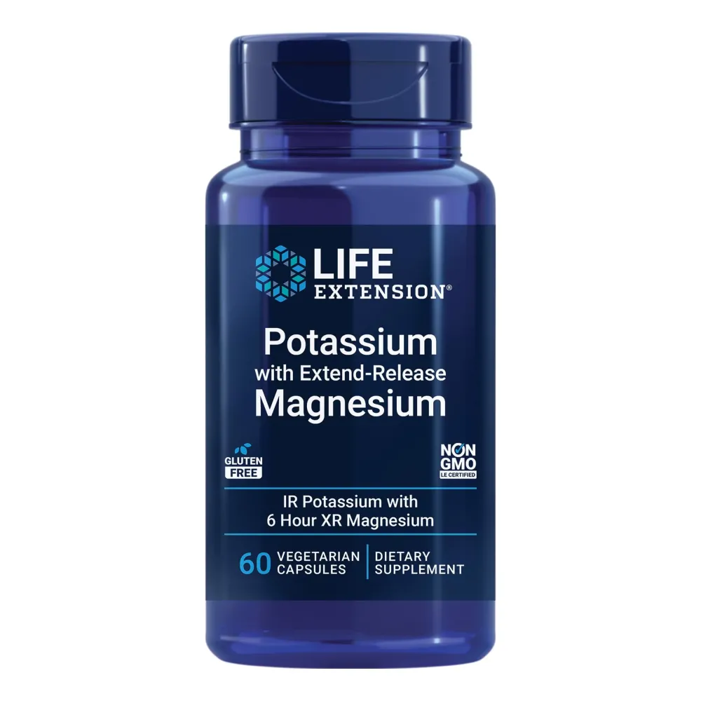 Life Extension Potassium with Extend-Release Magnesium - Heart health supplement for blood pressure support with two essential minerals - Non-GMO, vegetarian, gluten-free - 60 capsules Life Extension Potassium with Extend-Release Magnesium - Heart health supplement for blood pressure support with two essential minerals - Non-GMO, vegetarian, gluten-free - 60 capsules