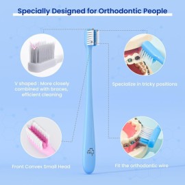 Y-Kelin V-Shaped Orthodontic Toothbrush for Braces Brackets 4 Count (Pack of 1) Soft Bristle with Inter Dental Brush Y-Kelin V-Shaped Orthodontic Toothbrush for Braces Brackets 4 Count (Pack of 1) Soft Bristle with Inter Dental Brush