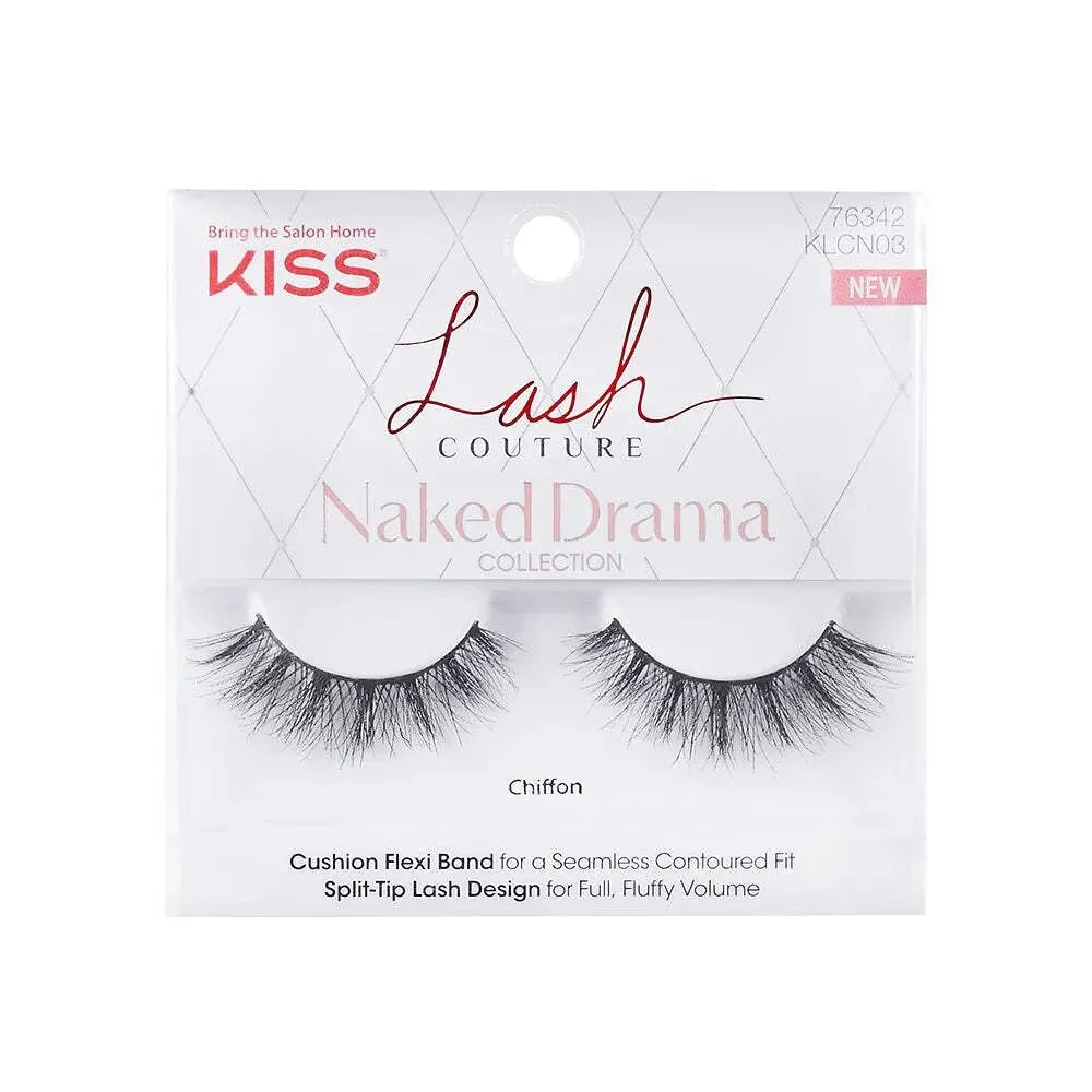 KISS Lash Couture Naked Drama Collection False Eyelashes with Cushion Flexi Band, Full & Fluffy Volume, Style \'Chiffon\', 1 Pair Fake Eyelashes KISS Lash Couture Naked Drama Collection False Eyelashes with Cushion Flexi Band, Full & Fluffy Volume, Style \'Chiffon\', 1 Pair Fake Eyelashes