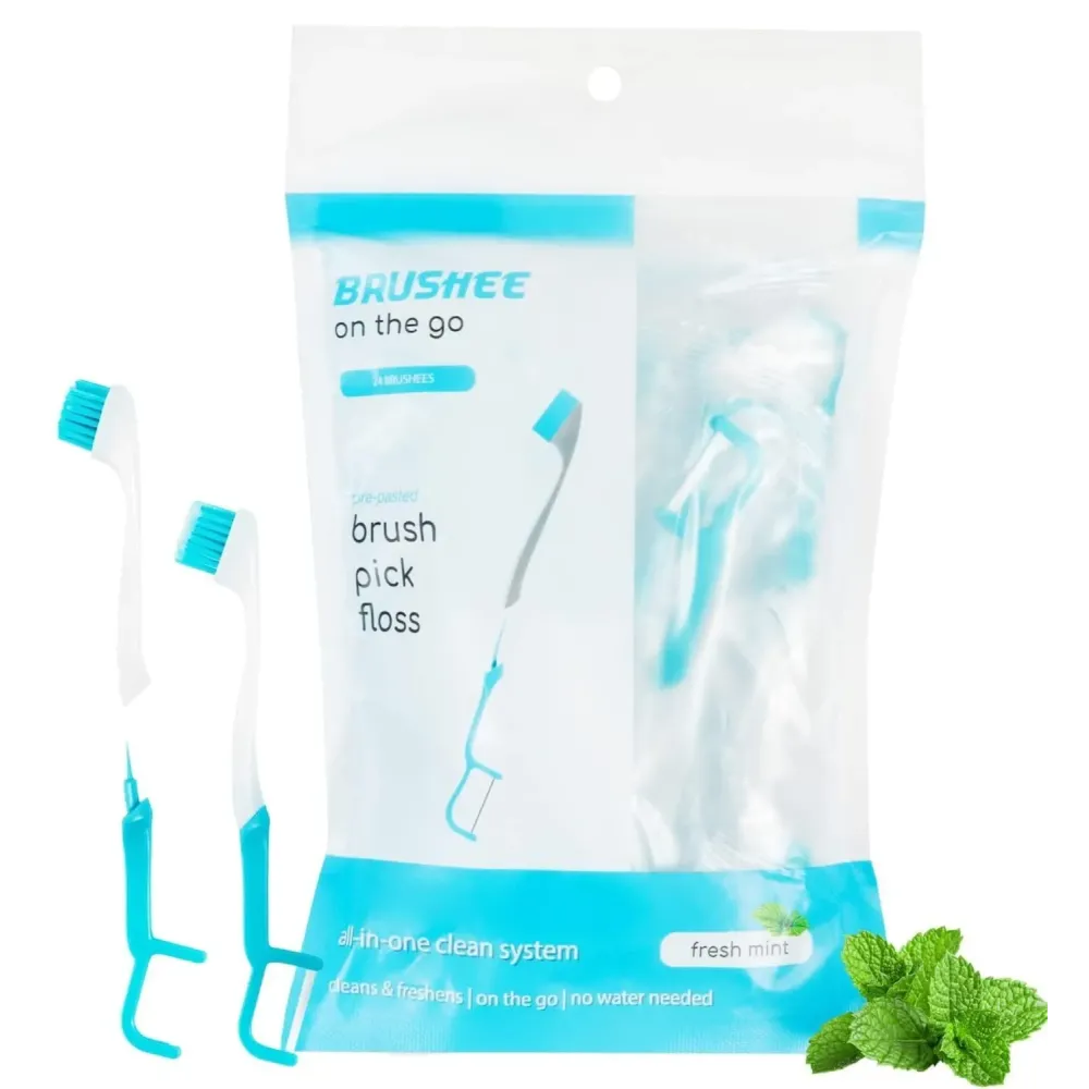 Brushee - The Evolution of Oral Care | 4-in-1 Tool (Paste + Brush + Floss + Pick) | Individually Wrapped | Disposable | Prepasted Travel Toothbrushes | Small Adult Toothbrush - (24-Pack) Brushee - The Evolution of Oral Care | 4-in-1 Tool (Paste + Brush + Floss + Pick) | Individually Wrapped | Disposable | Prepasted Travel Toothbrushes | Small Adult Toothbrush - (24-Pack)