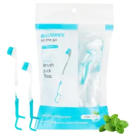 Brushee - The Evolution of Oral Care | 4-in-1 Tool (Paste + Brush + Floss + Pick) | Individually Wrapped | Disposable | Prepasted Travel Toothbrushes | Small Adult Toothbrush - (24-Pack)