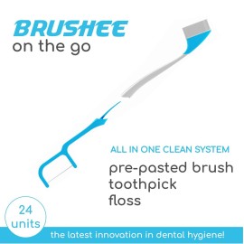 Brushee - The Evolution of Oral Care | 4-in-1 Tool (Paste + Brush + Floss + Pick) | Individually Wrapped | Disposable | Prepasted Travel Toothbrushes | Small Adult Toothbrush - (24-Pack) Brushee - The Evolution of Oral Care | 4-in-1 Tool (Paste + Brush + Floss + Pick) | Individually Wrapped | Disposable | Prepasted Travel Toothbrushes | Small Adult Toothbrush - (24-Pack)