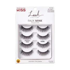 KISS Lash Couture Faux Mink False Eyelashes Multipack, Knot-Free Lash Band, Reusable, Contact Lens Friendly, Easy To Apply, Ultrafine, Tapered, Synthetic Fake Lashes, Style Little Black Dress, 4 Pairs