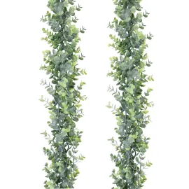 DearHouse Faux Eucalyptus Garland Plant, 2 Pack Artificial Vines Hanging Eucalyptus Leaves Greenery Garland for Wedding Backdrop Arch Wall Decor, 6 Feet/pcs UV Protected Indoor Outdoor