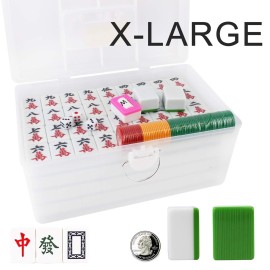 X - Large  Chinese Guangdong Tiles Mahjong Set 144 Tiles 1.5 x 1.2 x 0.9 Inches Easy-to-Read Game Set/Complete Set Gift/Birthday (Mah-Jongg, Mah Jongg, Majiang) (Grass Green) X - Large  Chinese Guangdong Tiles Mahjong Set 144 Tiles 1.5 x 1.2 x 0.9 Inches Easy-to-Read Game Set/Complete Set Gift/Birthday (Mah-Jongg, Mah Jongg, Majiang) (Grass Green)