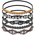Teenitor Elastic Beaded Headbands, 5pcs Beads, Crystal Rhinestone for Women & Girls
