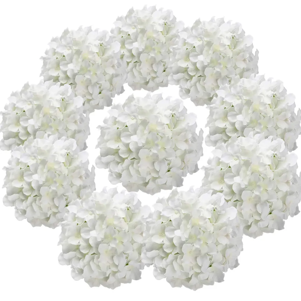 Flojery Silk Hydrangea Heads Artificial Flowers Heads with Stems for Home Wedding Decor,Pack of 10 (White) Flojery Silk Hydrangea Heads Artificial Flowers Heads with Stems for Home Wedding Decor,Pack of 10 (White)