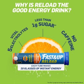 FAST&UP Reload - Electrolyte Energy Drink - Sports Nutrition Electrolyte Drink - Effervescent Tablets for Running & Cycling- 20 effervescent Tablets - Lime and Lemon Flavour