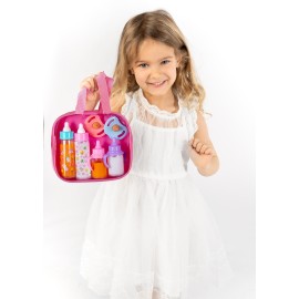 fash n kolor, My Sweet Baby Disappearing Doll Feeding Set, Baby Care 6 Piece Doll Feeding Set for Toy Stroller | 2 Milk & Juice Bottles with 2 Toy Pacifier for Baby Dolls