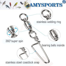 AMYSPORTS High Strength Fishing Snap Swivels - Ball Bearing Barrel Swivels, Stainless, Saltwater Corrosion Resistant - 25pcs, 31lbs AMYSPORTS High Strength Fishing Snap Swivels - Ball Bearing Barrel Swivels, Stainless, Saltwater Corrosion Resistant - 25pcs, 31lbs