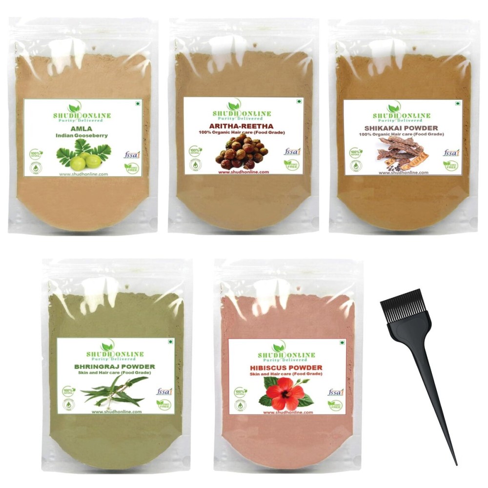 Herbal Hair Mask Powder Combo, Indian Ayurvedic Herbal Powder for Hair Growth (8.8oz, 250g), Organic Bhringraj, Hibiscus, Shikakai, Reetha, Amla Shampoo (1.76oz each) Herbal Hair Mask Powder Combo, Indian Ayurvedic Herbal Powder for Hair Growth (8.8oz, 250g), Organic Bhringraj, Hibiscus, Shikakai, Reetha, Amla Shampoo (1.76oz each)