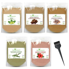 Herbal Hair Mask Powder Combo, Indian Ayurvedic Herbal Powder for Hair Growth (8.8oz, 250g), Organic Bhringraj, Hibiscus, Shikakai, Reetha, Amla Shampoo (1.76oz each)