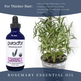 PURA D\'OR Organic Rosemary Essential Oil, 4oz, Therapeutic Grade, for Hair, Body, Skin, Aromatherapy, Relaxation, Massage, Mood, Relief, Home, DIY Soap PURA D\'OR Organic Rosemary Essential Oil, 4oz, Therapeutic Grade, for Hair, Body, Skin, Aromatherapy, Relaxation, Massage, Mood, Relief, Home, DIY Soap
