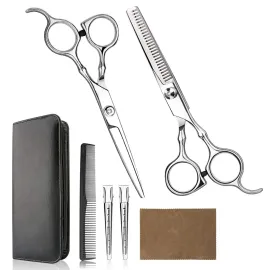 Hair Cutting Scissors Professional Home Haircutting Barber/Salon Thinning Shears Kit with Comb and Case for Men/Women (Silver) Hair Cutting Scissors Professional Home Haircutting Barber/Salon Thinning Shears Kit with Comb and Case for Men/Women (Silver)