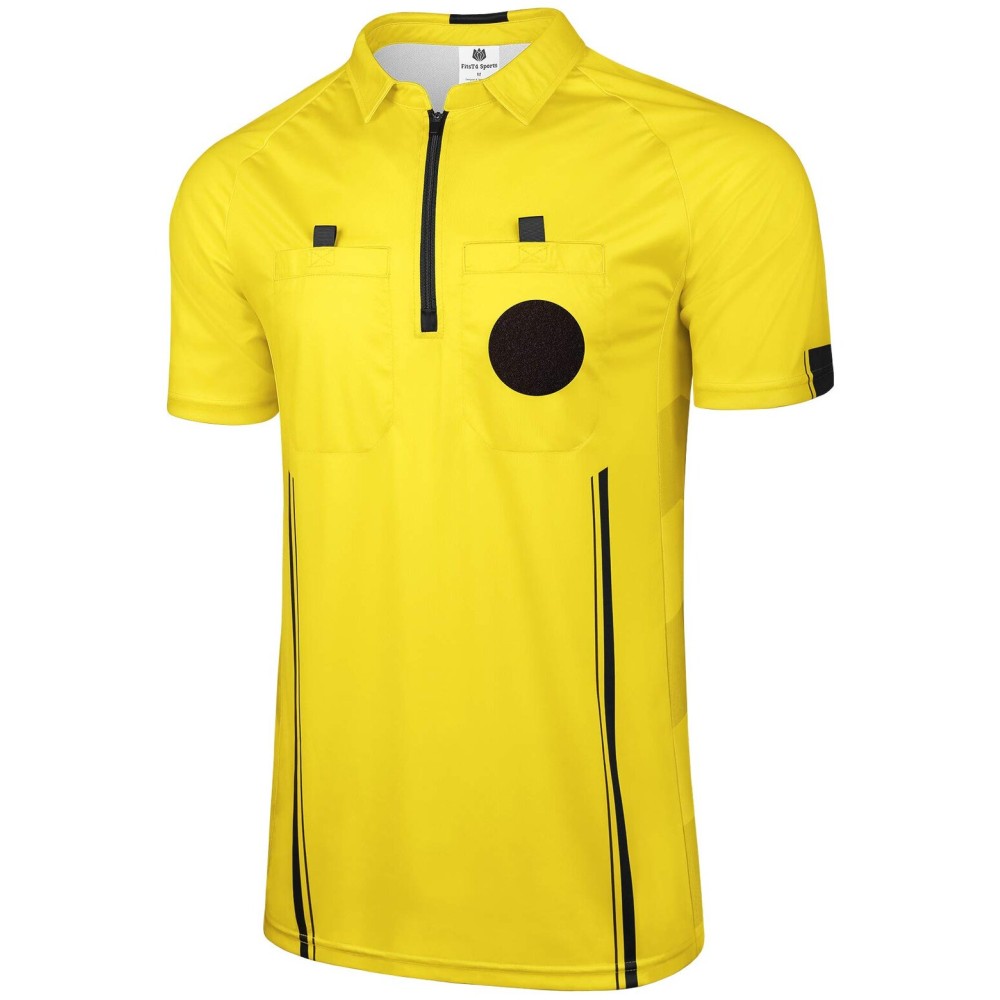 FitsT4 Sports Pro Soccer Referee Jersey Short Sleeve Ref Shirts Yellow Medium