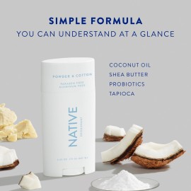 Native Deodorant | Natural Deodorant for Men, Aluminum Free with Baking Soda, Probiotics, Coconut Oil and Shea Butter | Powder & Cotton Native Deodorant | Natural Deodorant for Men, Aluminum Free with Baking Soda, Probiotics, Coconut Oil and Shea Butter | Powder & Cotton