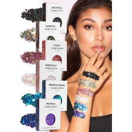 KARIZMA Kiss My Bass! 6X 10g Chunky Face Glitter, Hair, Eye and Body Glitter for Women and Men. Rave Glitter, Festival Accessories and Cosmetic Makeup. Loose Pots