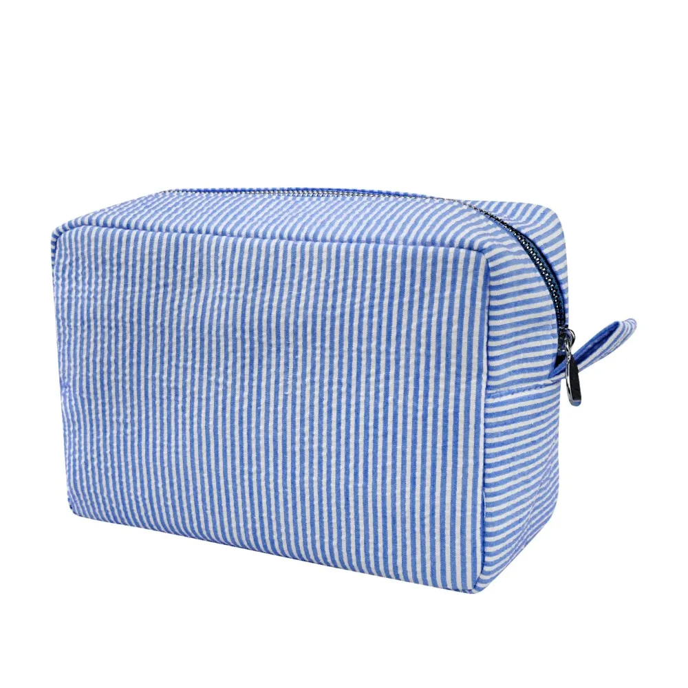 GFU Makeup Bag for Women, Cute Cosmetic Bag, Lightweight Toiletry Make up Bag, Large Seersucker Aesthetic Organizer Storage Pouch for Girls, Women and Moms Gifts, Blue GFU Makeup Bag for Women, Cute Cosmetic Bag, Lightweight Toiletry Make up Bag, Large Seersucker Aesthetic Organizer Storage Pouch for Girls, Women and Moms Gifts, Blue