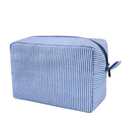 GFU Makeup Bag for Women, Cute Cosmetic Bag, Lightweight Toiletry Make up Bag, Large Seersucker Aesthetic Organizer Storage Pouch for Girls, Women and Moms Gifts, Blue GFU Makeup Bag for Women, Cute Cosmetic Bag, Lightweight Toiletry Make up Bag, Large Seersucker Aesthetic Organizer Storage Pouch for Girls, Women and Moms Gifts, Blue