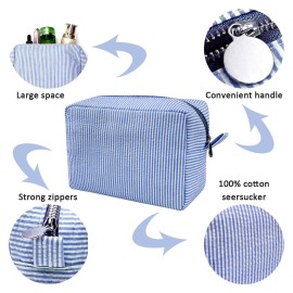 GFU Makeup Bag for Women, Cute Cosmetic Bag, Lightweight Toiletry Make up Bag, Large Seersucker Aesthetic Organizer Storage Pouch for Girls, Women and Moms Gifts, Blue GFU Makeup Bag for Women, Cute Cosmetic Bag, Lightweight Toiletry Make up Bag, Large Seersucker Aesthetic Organizer Storage Pouch for Girls, Women and Moms Gifts, Blue