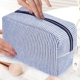 GFU Makeup Bag for Women, Cute Cosmetic Bag, Lightweight Toiletry Make up Bag, Large Seersucker Aesthetic Organizer Storage Pouch for Girls, Women and Moms Gifts, Blue GFU Makeup Bag for Women, Cute Cosmetic Bag, Lightweight Toiletry Make up Bag, Large Seersucker Aesthetic Organizer Storage Pouch for Girls, Women and Moms Gifts, Blue
