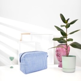 GFU Makeup Bag for Women, Cute Cosmetic Bag, Lightweight Toiletry Make up Bag, Large Seersucker Aesthetic Organizer Storage Pouch for Girls, Women and Moms Gifts, Blue GFU Makeup Bag for Women, Cute Cosmetic Bag, Lightweight Toiletry Make up Bag, Large Seersucker Aesthetic Organizer Storage Pouch for Girls, Women and Moms Gifts, Blue