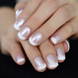 Pearl Shine Pink French Nail Press On Nails for Daily Wear White Round Fake Nails Short Glossy Satin Artificial Lady Fingernails with Adhesive Tabs Pearl Shine Pink French Nail Press On Nails for Daily Wear White Round Fake Nails Short Glossy Satin Artificial Lady Fingernails with Adhesive Tabs