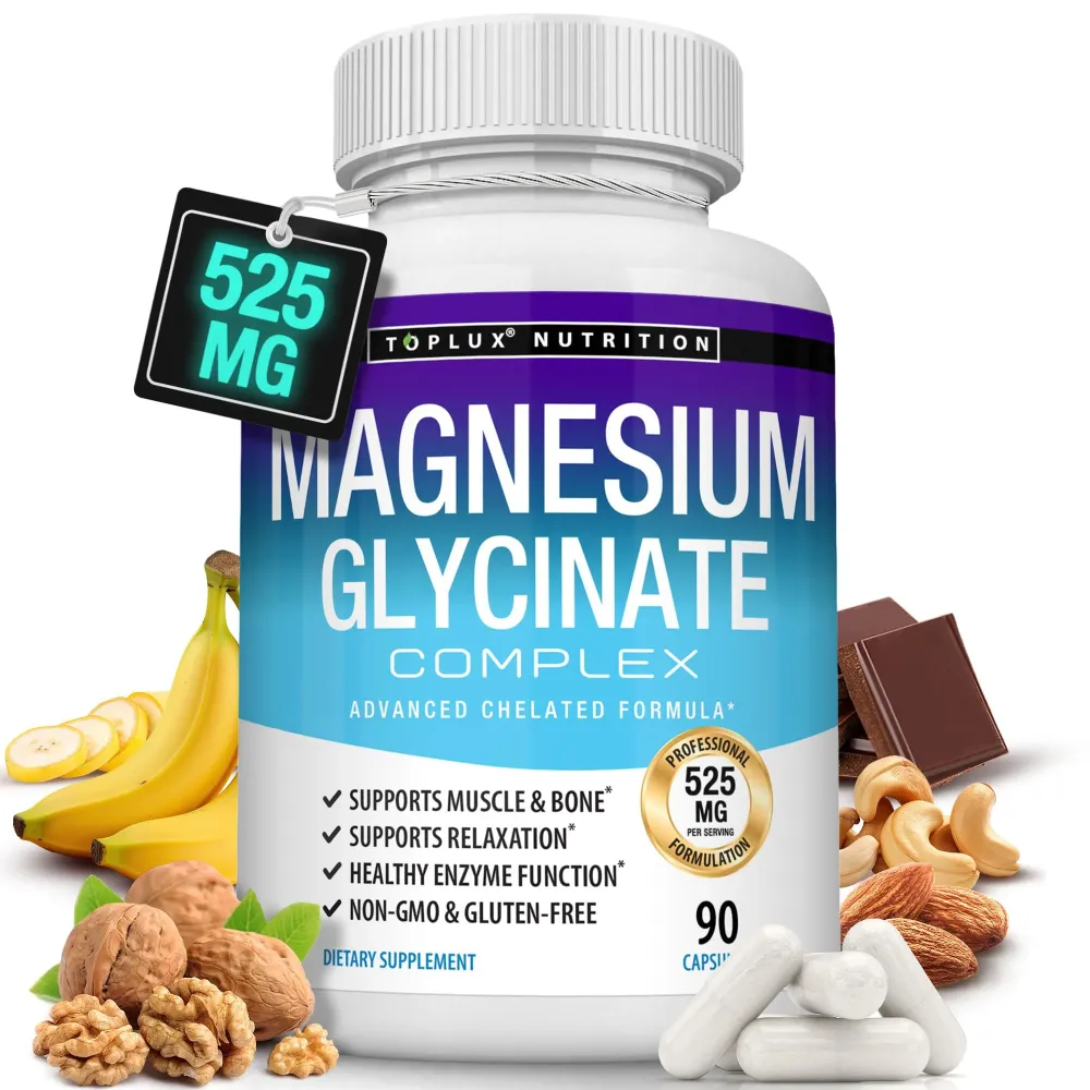 Magnesium Glycinate 525mg - High Absorption Chelated Magnesium Supplement Made with Pure Magnesium Glycinate - Supports Muscles, Sleep, Cramps, Recovery Bisglycinate Complex Vegan Non-GMO 90 Capsules Magnesium Glycinate 525mg - High Absorption Chelated Magnesium Supplement Made with Pure Magnesium Glycinate - Supports Muscles, Sleep, Cramps, Recovery Bisglycinate Complex Vegan Non-GMO 90 Capsules