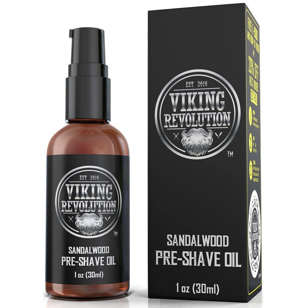 Viking Revolution Sandalwood Pre-Shave Oil for Men - Smooth, Irritation-Free Shave, 1 Fl Oz - All Skin Types