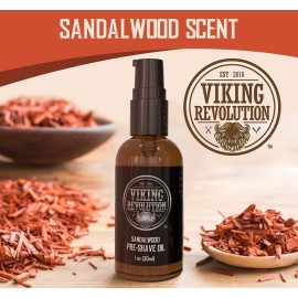 Viking Revolution Sandalwood Pre-Shave Oil for Men - Smooth, Irritation-Free Shave, 1 Fl Oz - All Skin Types
