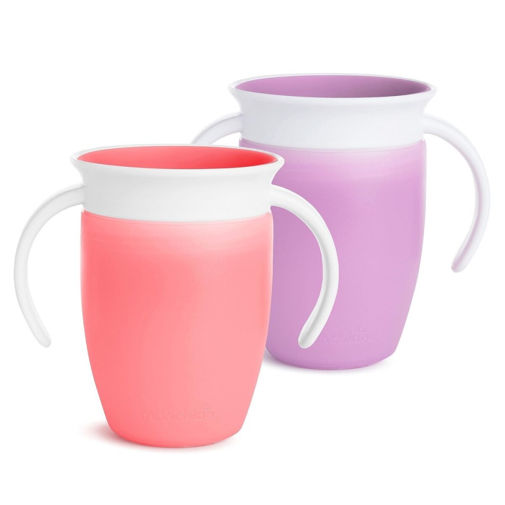 Munchkin Sippy Cup for 6 Month Old and Up, Spill Proof Miracle 360 Toddler Cups with Transition Handles, 7 Ounce, 2 Pack, Pink/Purple Munchkin Sippy Cup for 6 Month Old and Up, Spill Proof Miracle 360 Toddler Cups with Transition Handles, 7 Ounce, 2 Pack, Pink/Purple