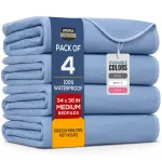 Utopia Bedding Washable Underpads 34 x 36 (Pack of 4), Waterproof Reusable Heavy Absorbency Incontinence Bed Pads for Adults, Kids, Elderly and Pets, Bedwetting Pads for Sofa and Couch (Blue)