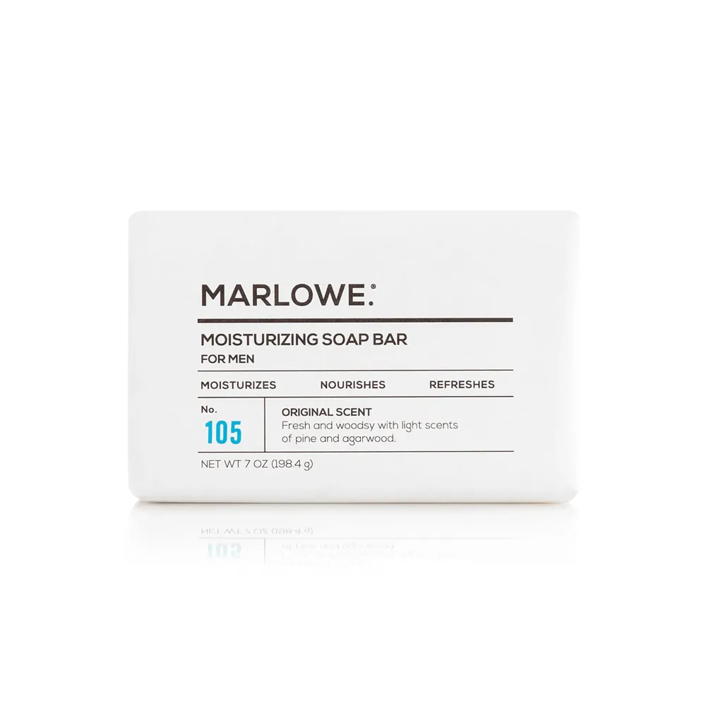 MARLOWE. No. 105 Bar Soap for Men 7 oz, Moisturizing Body Soap, Nourishing & Refreshing with Natural Extracts, Shea Butter, Olive Oil & Green Tea Extracts, Fresh Woodsy Scent