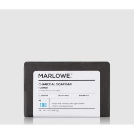 MARLOWE. No. 106 Charcoal Soap 7 oz, Body Bar Soap for Men, Cleansing, Purifying & Hydrating with Natural Extracts, Shea Butter, Olive Oil & Green Tea Extracts, Fresh Woodsy Scent