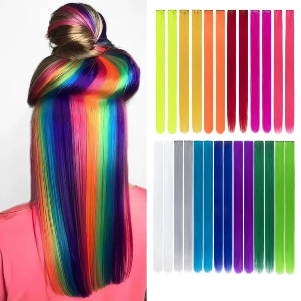 26 Packs Colored Hair Extensions 20Inch Straight Multi-Colors Party Highlights Clip In Hair Extension Synthetic Rainbow Hairpieces for Girls Kids Gift(13 colored) 26 Packs Colored Hair Extensions 20Inch Straight Multi-Colors Party Highlights Clip In Hair Extension Synthetic Rainbow Hairpieces for Girls Kids Gift(13 colored)