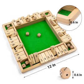 ropoda Wooden Shut The Box Game (2-4 Players) - Large 4 Sided Board, 8 Dice, Rules - Amusing Addition Game for Kids & Adults, 12 Inch ropoda Wooden Shut The Box Game (2-4 Players) - Large 4 Sided Board, 8 Dice, Rules - Amusing Addition Game for Kids & Adults, 12 Inch