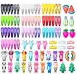 Funtopia Hair Clips for Girls,100 Pcs No Slip Metal Snap, Barrettes for Kids Teens Women, Cute Candy Color Cartoon Design Hair Pins (Animals Fruits Crowns Stars)